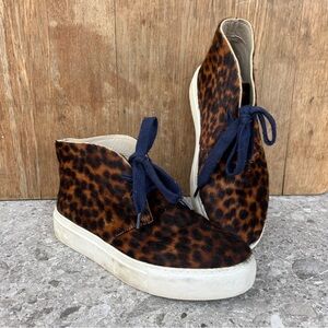 Boden Women’s Leopard Print Calf Hair High Top Trainer Style Shoes Size 40